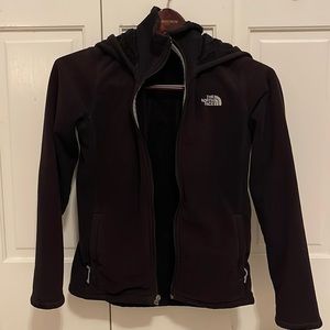 The North Face fleece zip up black jacket with hood, size small
